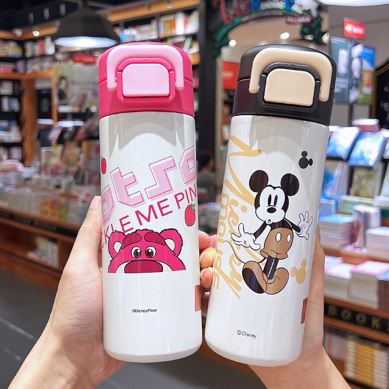 Portable Kids Cartoon Vacuum Flask 450ml 316 Stainless Steel Inner 304 Stainless Steel Outer Insulated Water Bottle with Leakproof Flip Top Lid