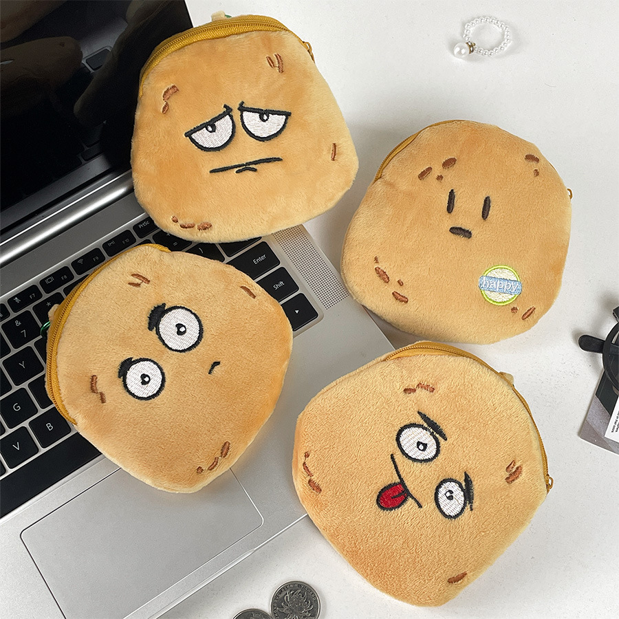 Funny Expression Potato Plush Coin Purse Soft Stuffed Mini Storage Bag For Earphones Data Cable Portable Cartoon Zippered Pouch For Women Kids