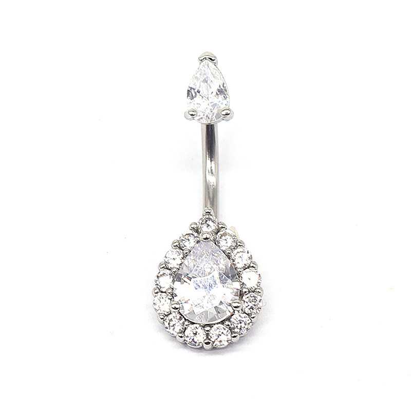 Teardrop Zirconia Belly Button Ring With 316L Surgical Steel Curved Bar Halo Navel Piercing Jewelry For Women Trendy