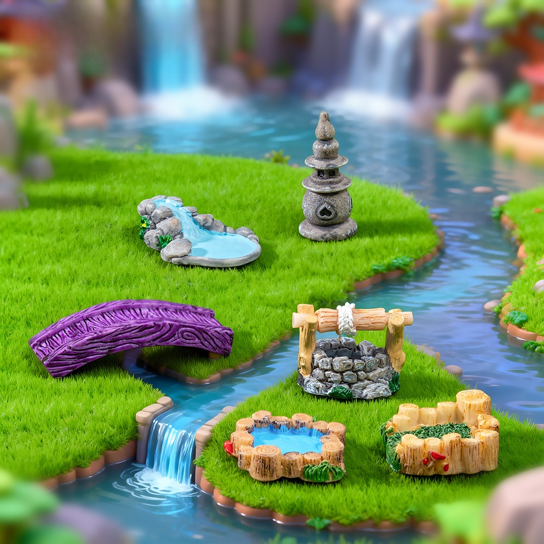 Retro Miniature Resin Landscape Ornaments Chinese Style Fairy Garden Accessories For Terrarium Bonsai DIY Decoration Antique Bridge Lighthouse Water Well Pond
