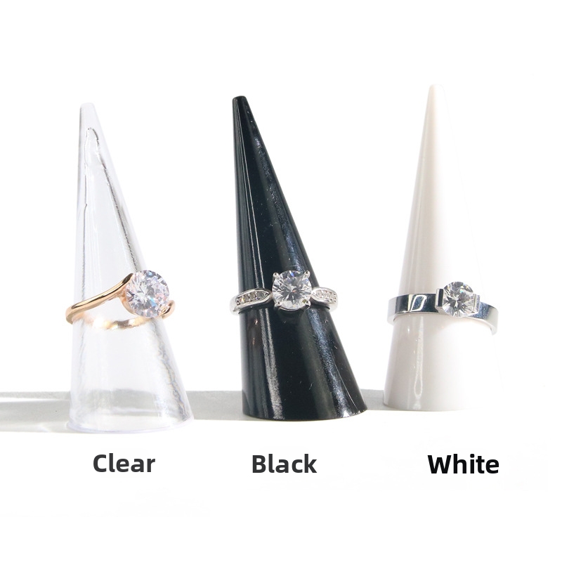 Minimalist Conical Ring Display Stand Plastic Acrylic Jewelry Holder Showcase Organizer Geometric Finger Ring Storage Stand For Jewelry Store Countertop Live Streaming Photography Props