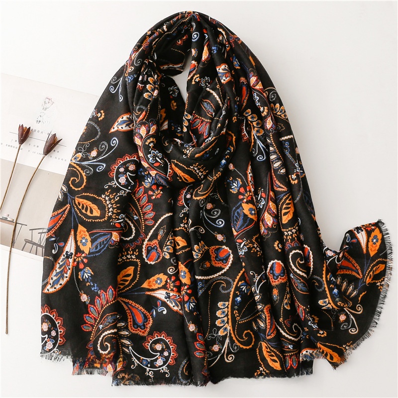 Women's Vintage Ethnic Paisley Print Large Scarf Sun Protection Shawl Soft Polyester Cotton Feel Wrap for Beach Travel Photography Vacation Holiday