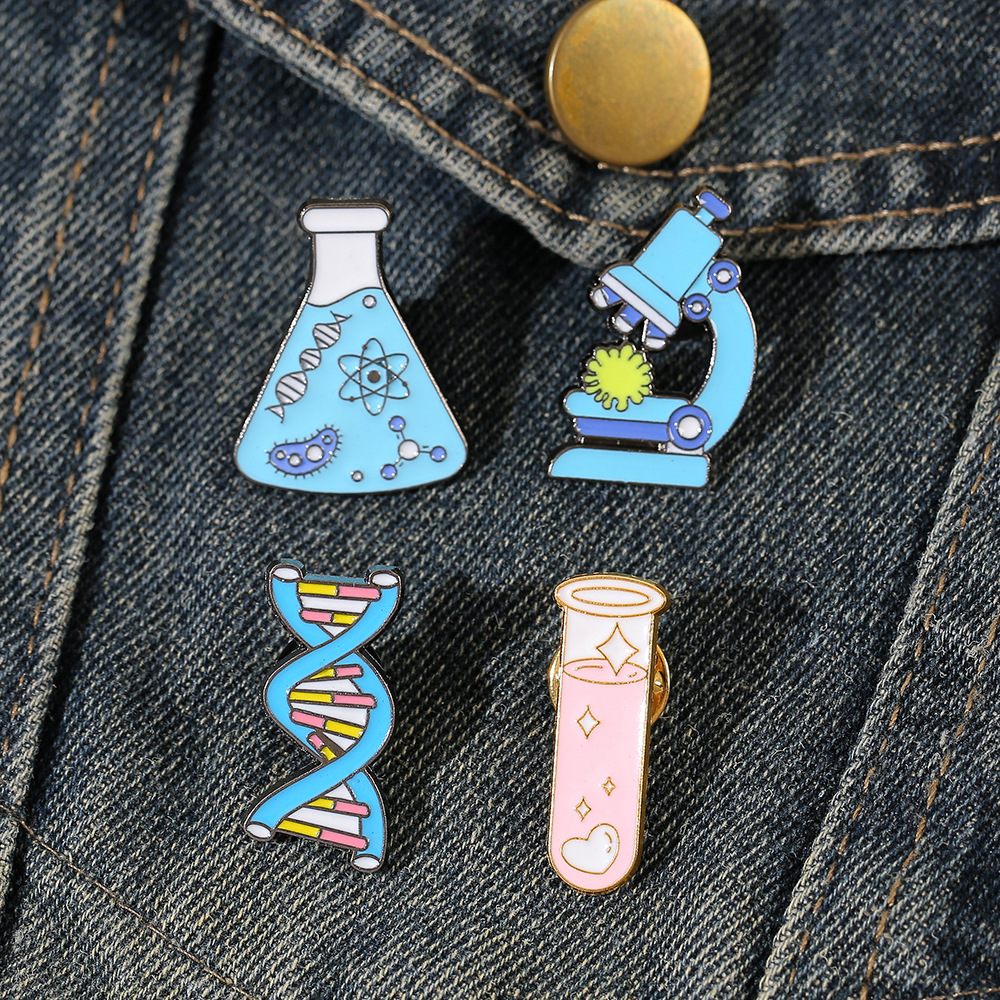 Science Enamel Pin Brooches Chemistry Lab Theme Alloy Metal Microscope DNA Flask Test Tube Lapel Badges For Science Lovers Students Teachers Jewelry