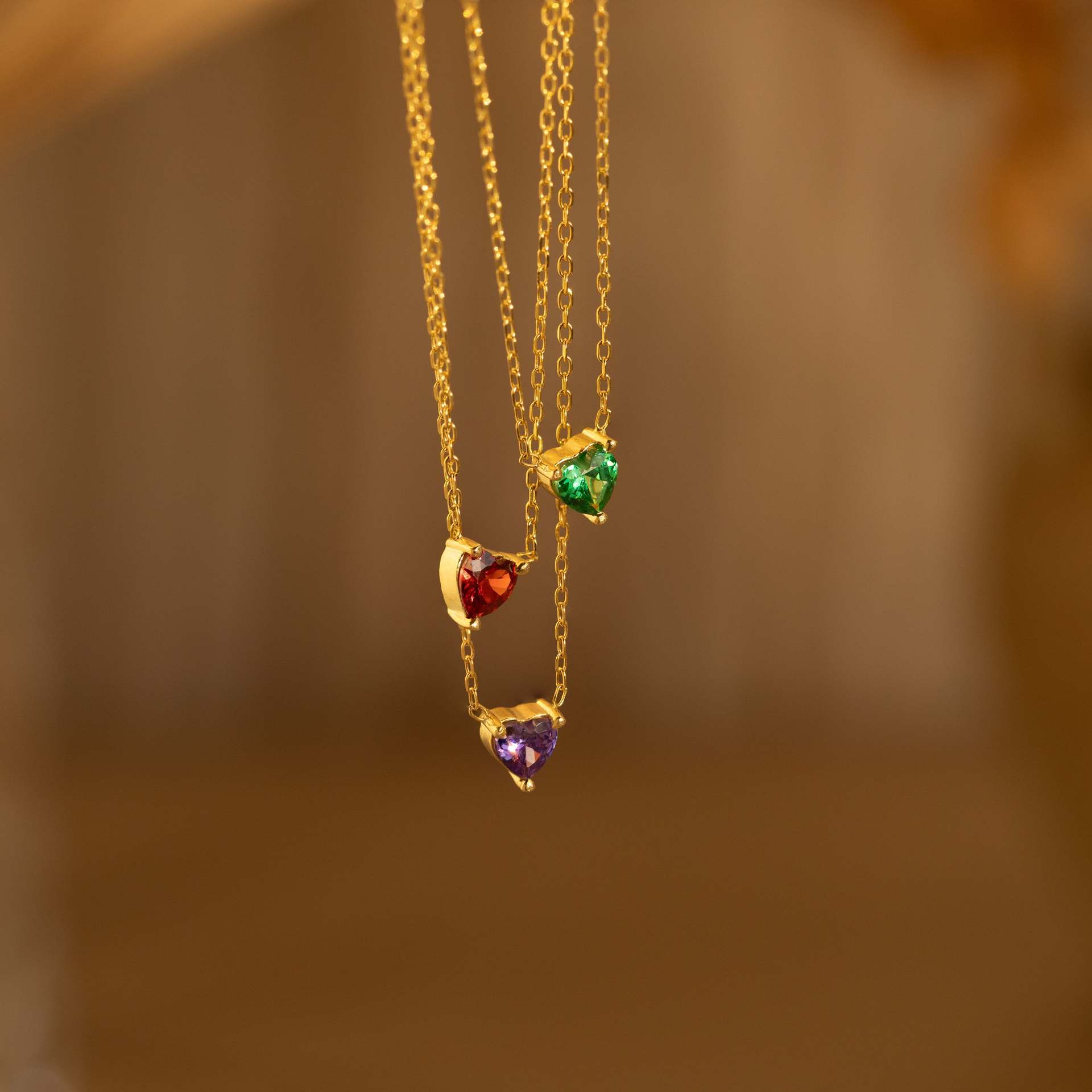 14K Gold Plated Stainless Steel Heart Birthstone Necklace For Women Zirconia 12 Months Personalized Jewelry Gift Dainty Chain Pendant Necklace