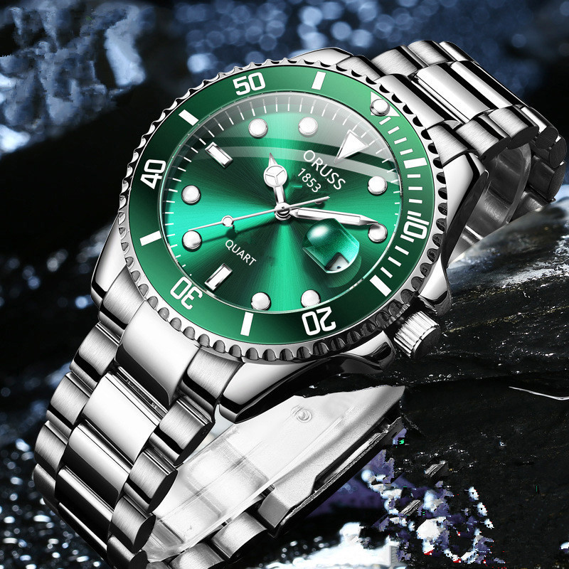 Men's Luxury Business Sport Watch Stainless Steel Strap Luminous Calendar Waterproof Analog Quartz Wristwatch Diving Style Fashion Watches For Men