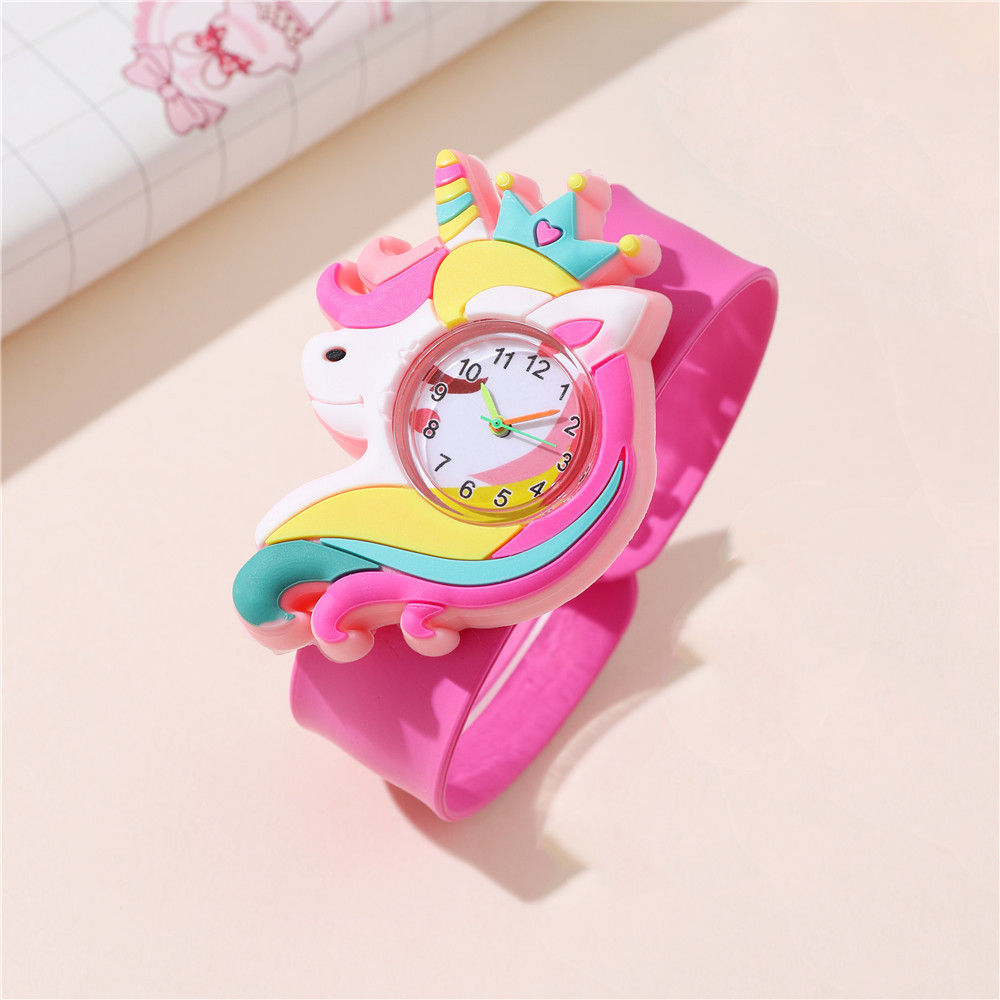 3D Cartoon Unicorn Kids Slap Watch Silicone Strap Analog Quartz Wristwatch For Toddler Girls School Birthday Gift Party Favor Accessories