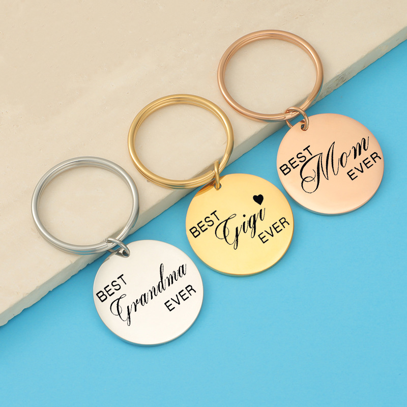 Stainless Steel Round Keychain Best Mom Grandma Wife Ever Engraved Metal Key Ring Polished Mirror Finish Gift For Family Jewelry Accessories