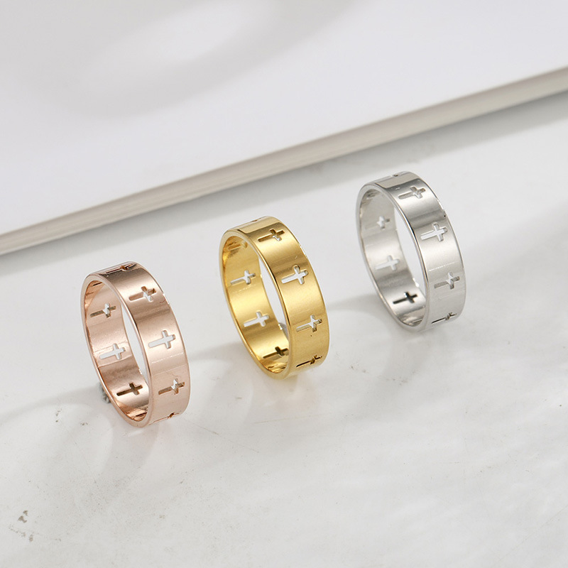 Gothic Stainless Steel Hollow Cross Ring Polished Minimalist Band Religious Jewelry For Men Women Daily Fashion High Quality Titanium Steel