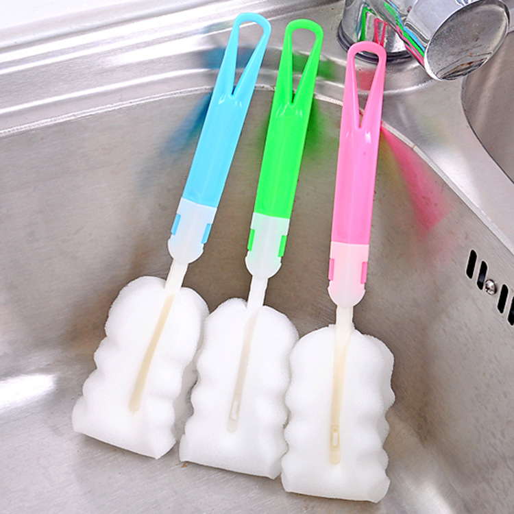 Long Handle Sponge Cup Brush For Milk Bottle Detachable Plastic Handle Cleaning Tool For Glassware Tumbler Coffee Mugs Household Kitchen Scrubber