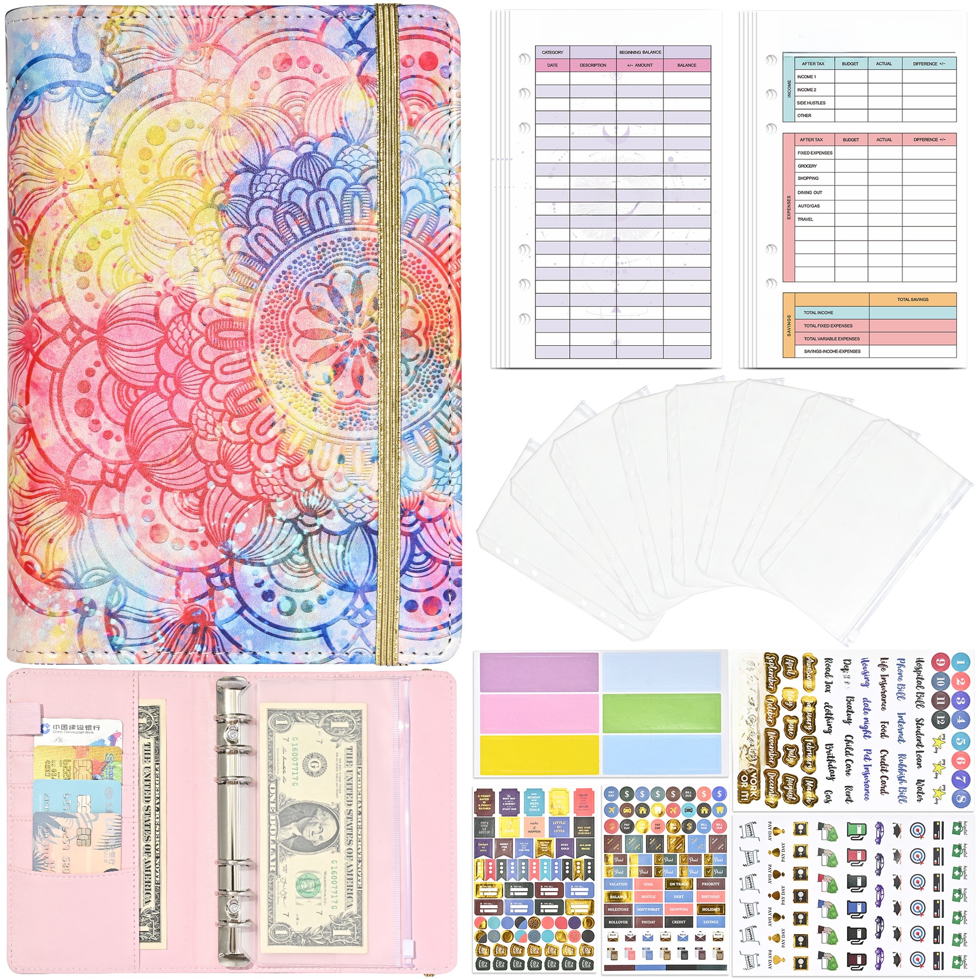 A6 PU Leather Budget Binder Set With Stainless Steel 6 Ring Binder Money Saving Cash Envelope System Monthly Expense Tracker Organizer For Financial Planning