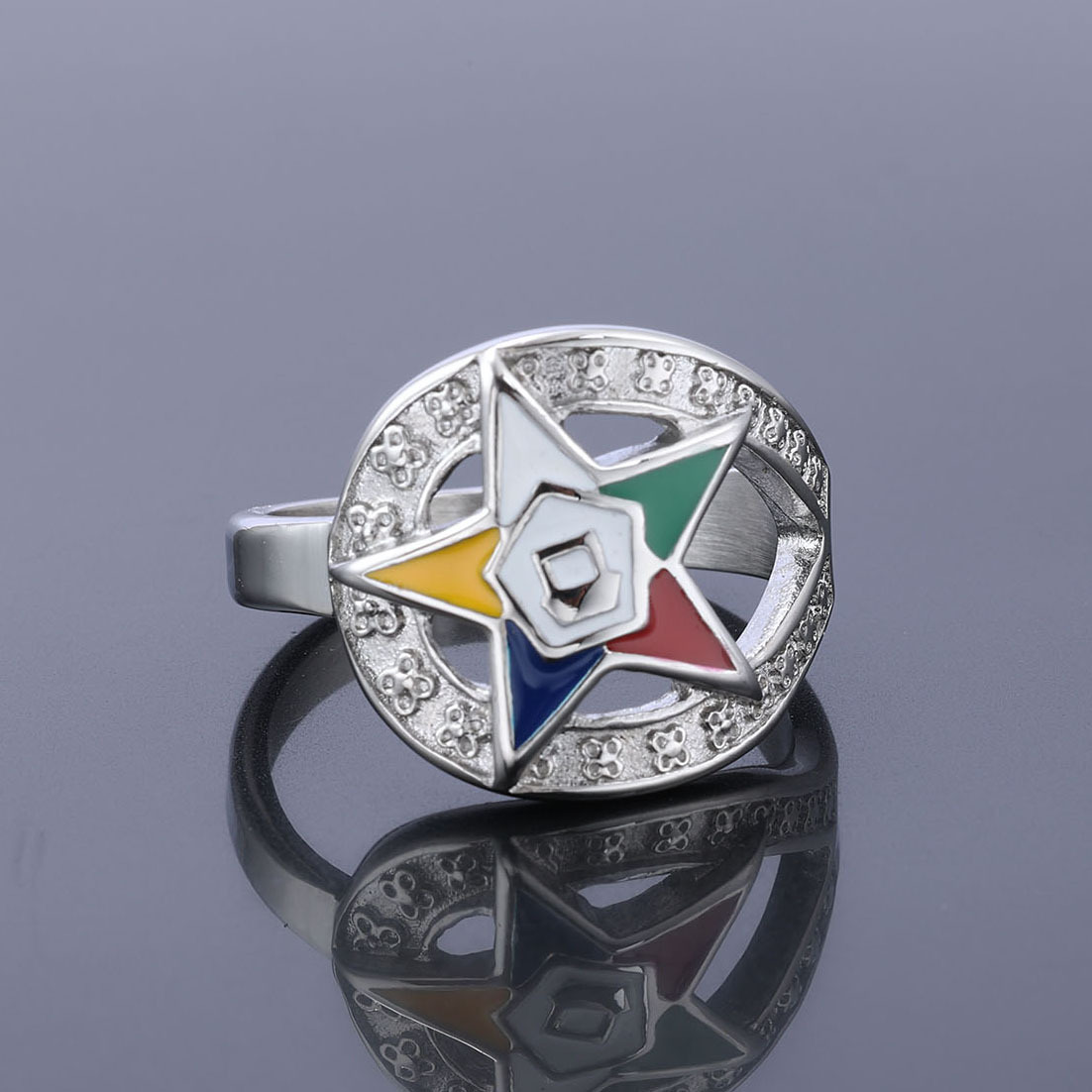 Order Of The Eastern Star OES Pentagram Ring 316L Stainless Steel Colorful Enamel Vintage Religious Society Jewelry For Women Ladies
