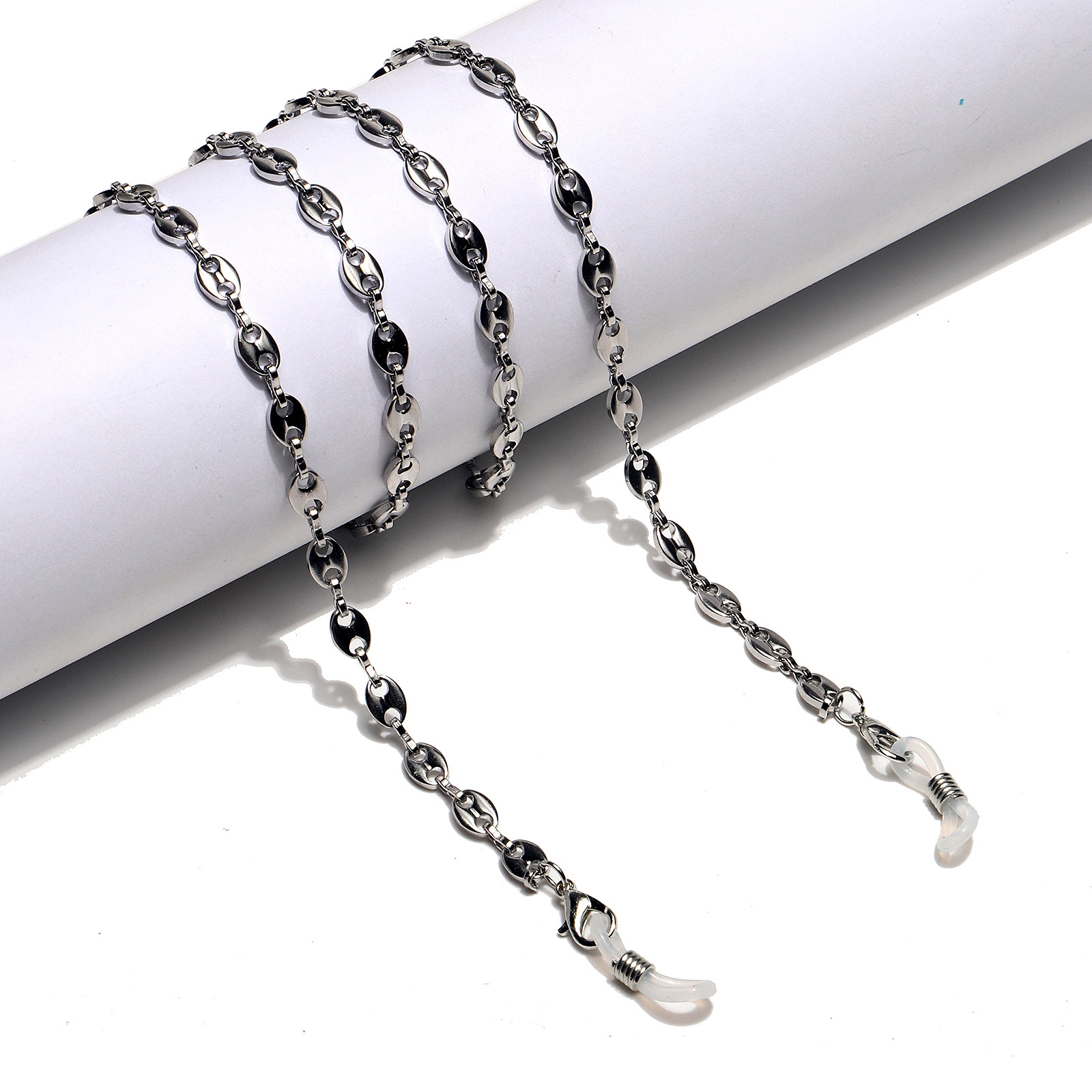Stainless Steel Pig Nose Link Glasses Chain Anti-slip Eyewear Holder Lanyard Sunglasses Strap Mask Chain For Women Men Daily Decoration Silver Color 70cm