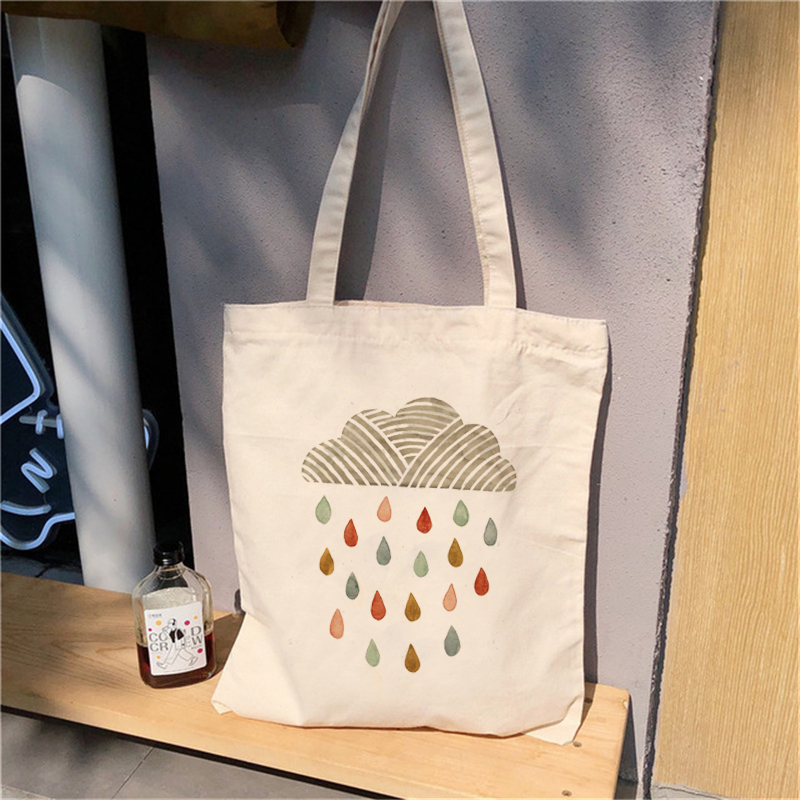 Women Large Capacity Canvas Tote Bag Simple Korean Eco-Friendly Shopping Shoulder Bag School Daily Casual Handbag Multi-Print Design