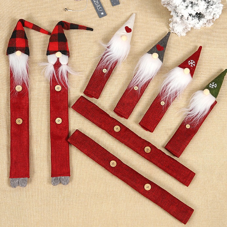 Christmas Gnome Fridge Handle Covers Burlap Faux Fur Kitchen Appliance Decoration Protection Sets For Refrigerator Oven Microwave Handle