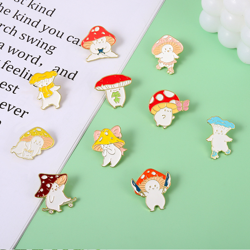 Kawaii Cartoon Mushroom Person Enamel Brooch Pin Alloy Metal Character Lapel Badge For Backpack Hat Clothing Decorative Accessory Gift For Women Men Kids