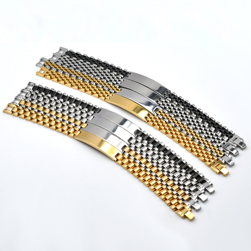 Stainless Steel Bracelet Watch Strap Style Five Bead Tank Chain With ID Plate Punk Hip Hop Jewelry For Men