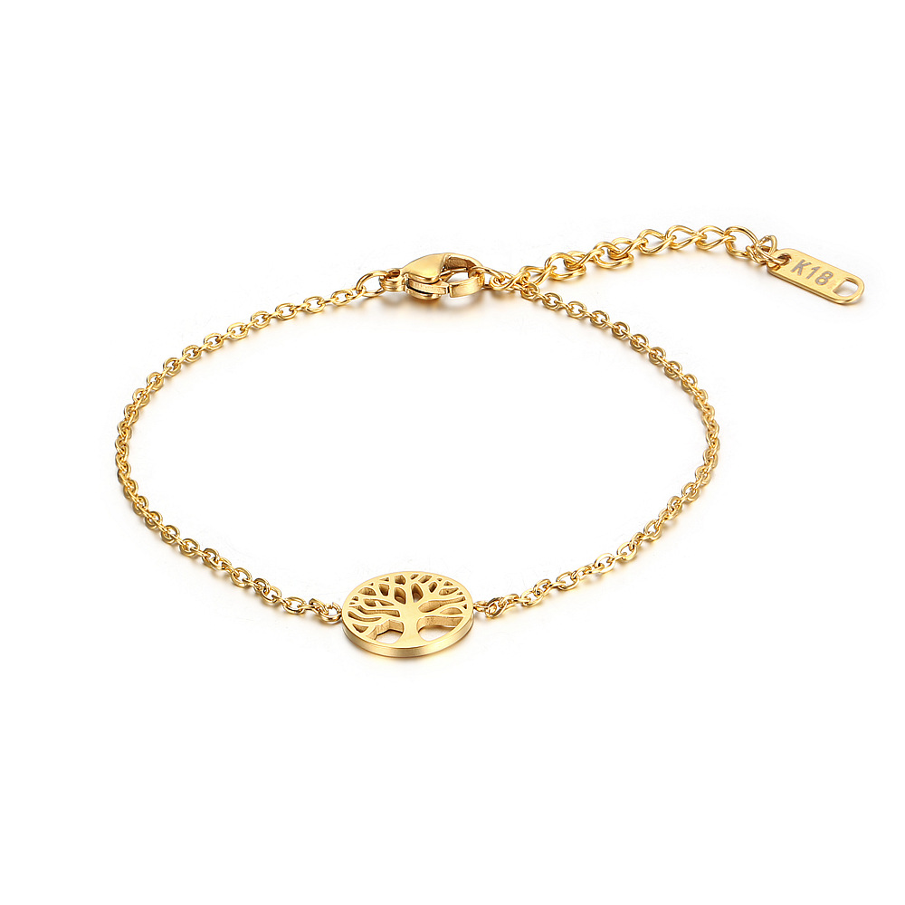 Bracelet Titanium Steel Tree Of Life Round Hollow Out Adjustable Polished Minimalist Fashion Jewelry For Women