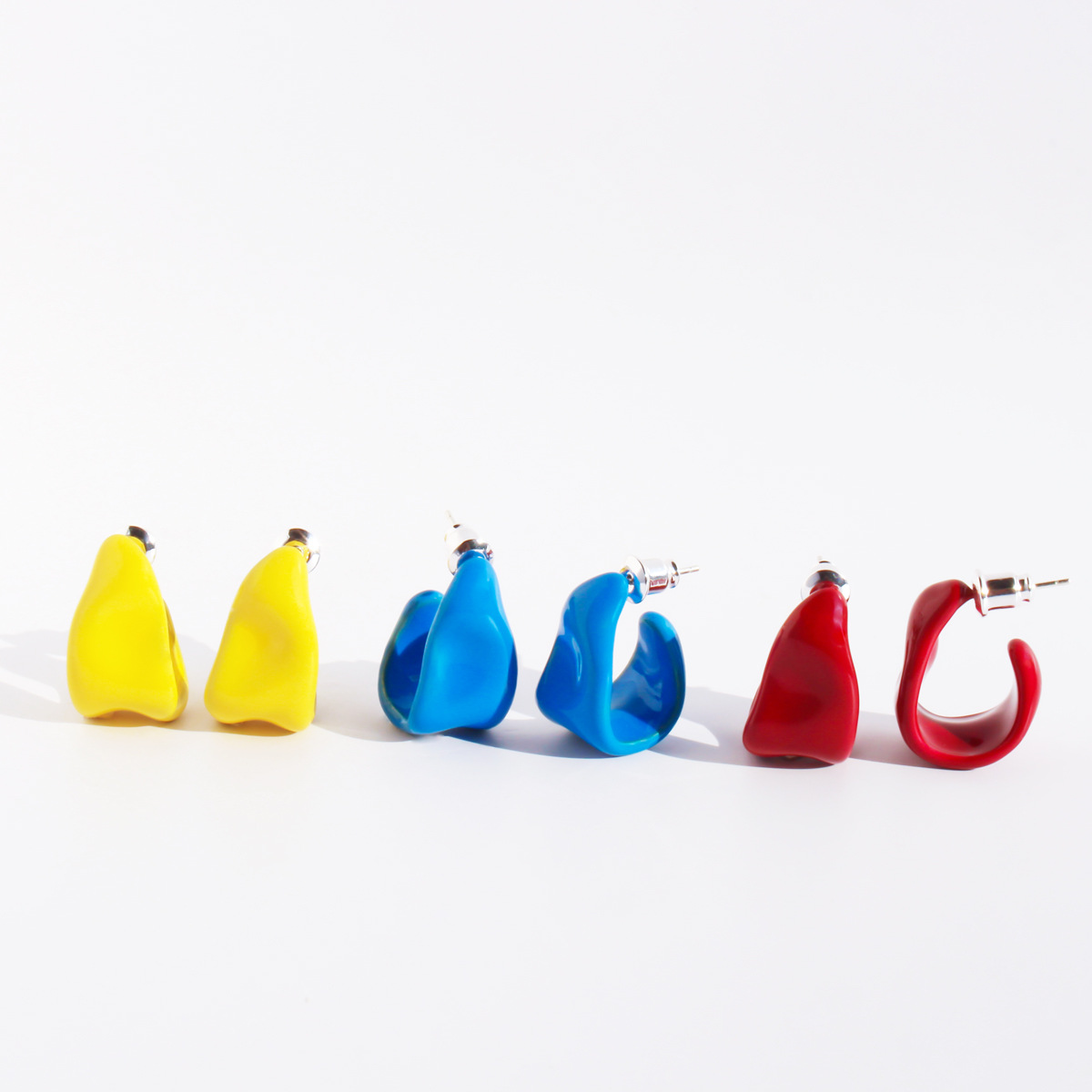 Geometric Enamel Earrings Irregular C Shape Colorful Fashion Jewelry With 925 Sterling Silver Earring Post