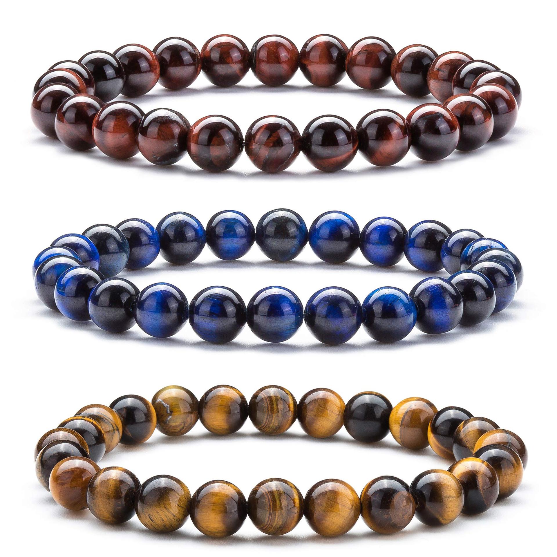 Natural Lava Stone Tiger Eye Agate 8mm Beaded Bracelet Handmade Elastic Diffuser Healing Stone Jewelry For Women Men Daily Travel Accessory