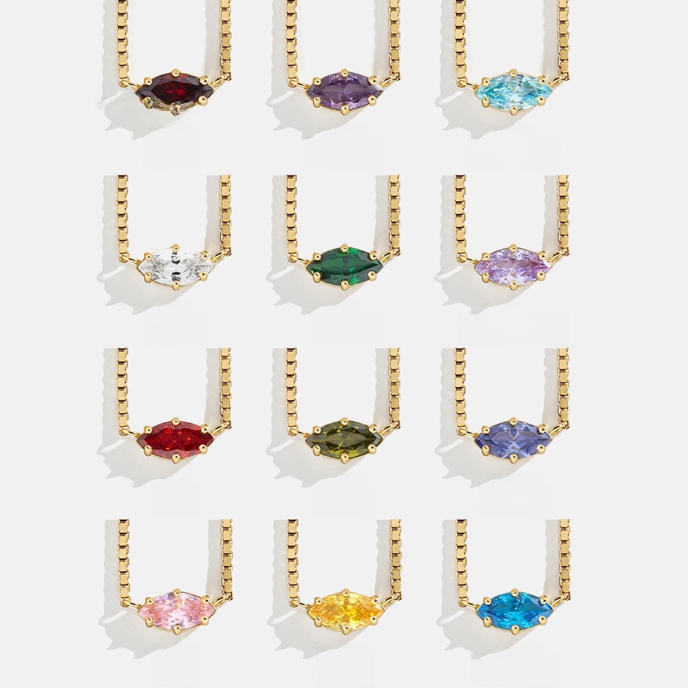 Retro 18K Gold Plated Stainless Steel 12 Months Birthstone Pendant Necklace For Women Luxury Marquise Cut Zirconia Birthday Jewelry Gift