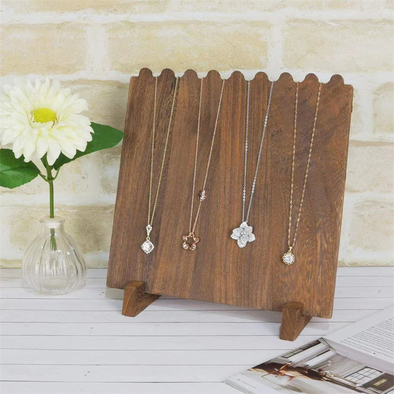 Solid Wood Necklace Display Stand Bamboo Jewelry Storage Rack Modern Minimalist Bracelet Organizer For Shop Market Stall Display Women Wood Grain