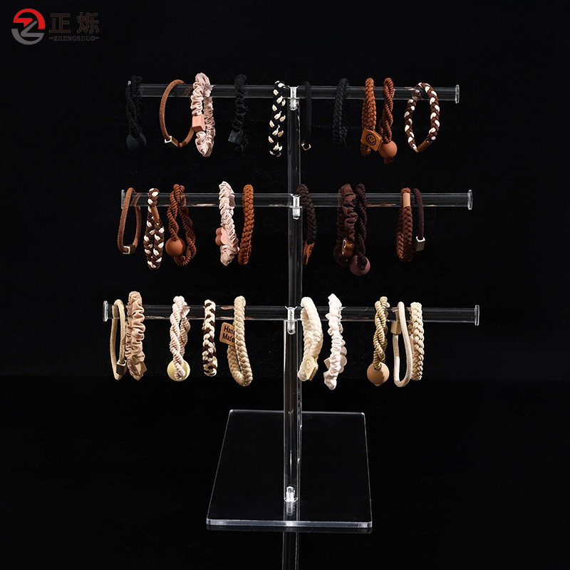 3-Tier Clear Acrylic Jewelry Display Stand T-Bar Bracelet Holder Scrunchie Organizer For Watches Hairbands Necklaces Detachable Jewelry Storage Rack For Home Shop Counter
