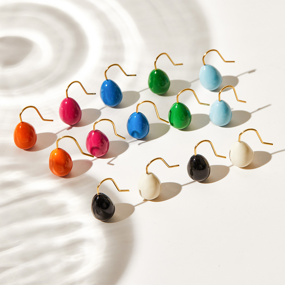 Water Drop Dangle Earrings Stainless Steel Colorful Enamel Macaron Candy Color Hook Earrings For Women
