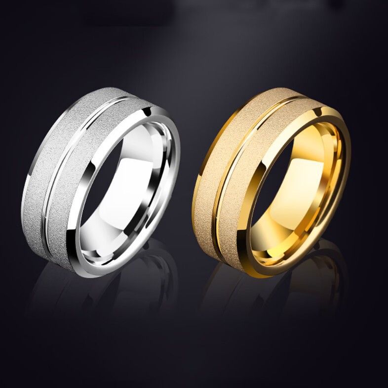 Minimalist Frosted Titanium Steel Ring For Men Women 6mm 8mm Stainless Steel Central Groove Band Ring Fashion Jewelry Gold Silver Black Color