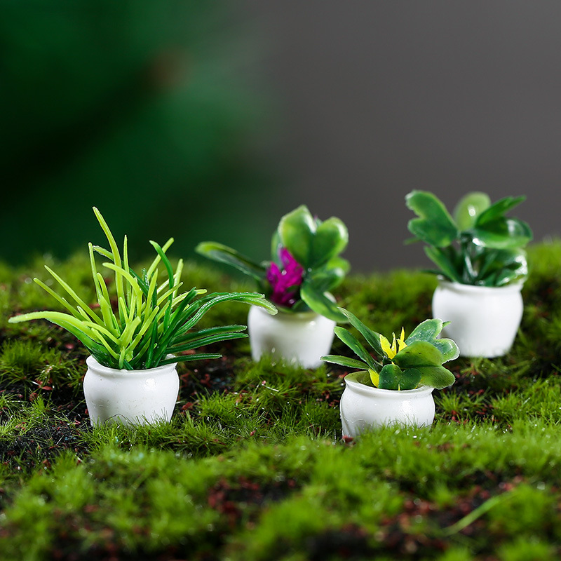 Resin Miniature Potted Plants Dollhouse Accessories Tiny Faux Green Plants In White Pots For Micro Landscape Fairy Garden Home Office Desk Decoration