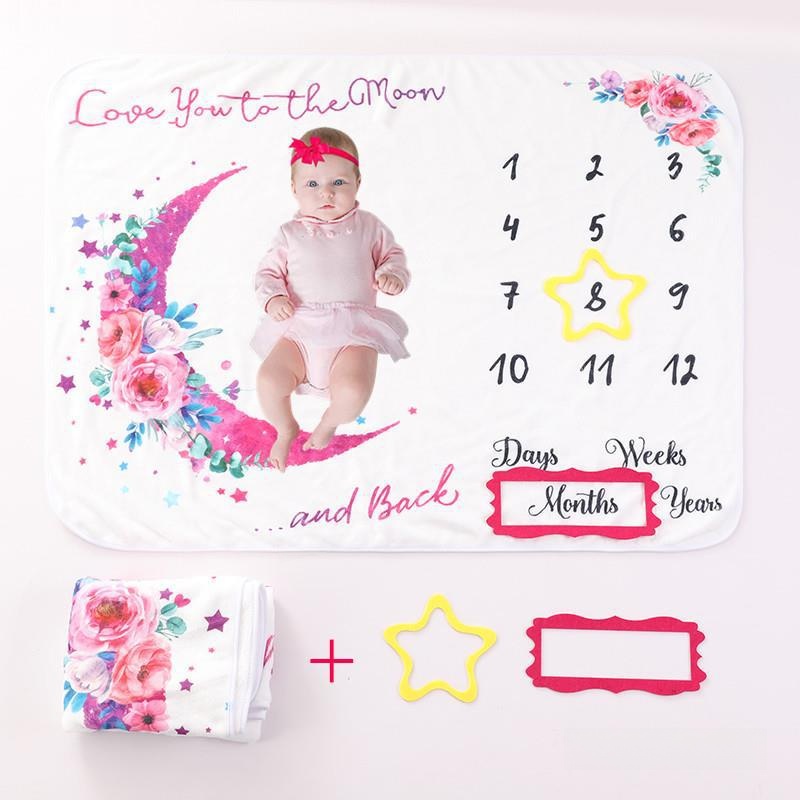 Baby Milestone Blanket Soft Flannel Newborn Photography Background Props Monthly Growth Record Blanket For Infants Baby Shower Gift