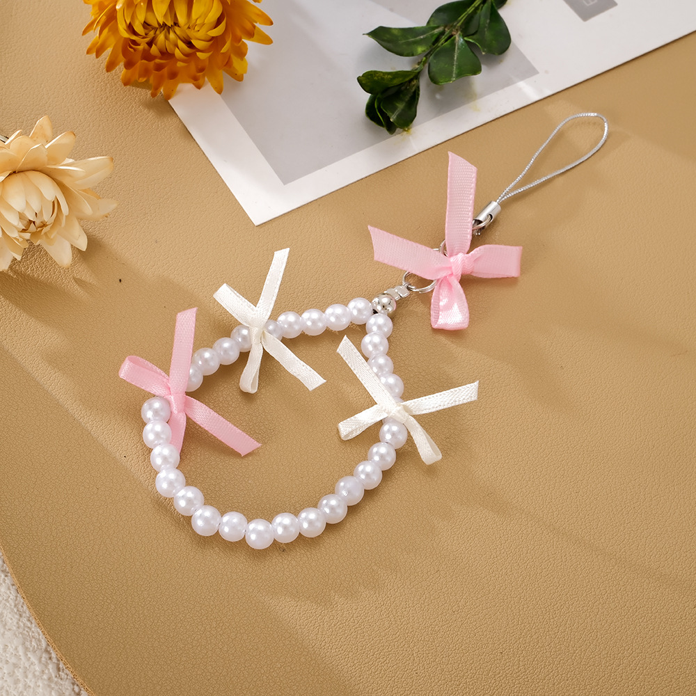 Pink White Ribbon Bow Pearl (K1544)