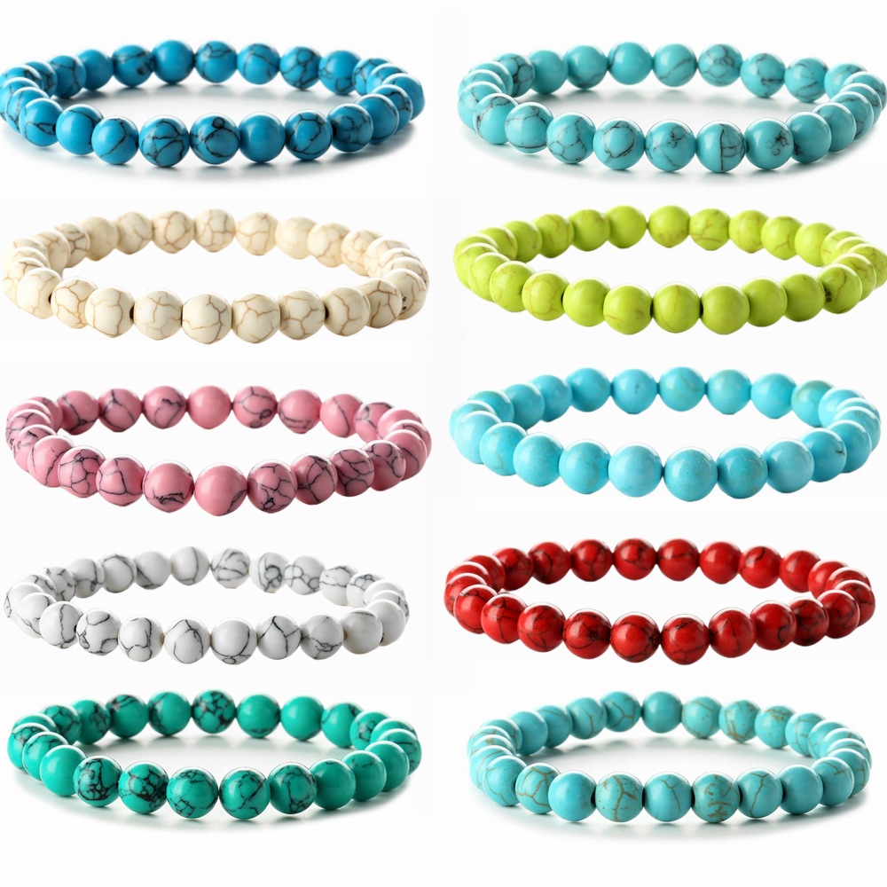 Natural Turquoise Beaded Bracelet 8mm Round Beads Natural Stone Hand String Fashion Simple Jewelry For Men Women Unisex