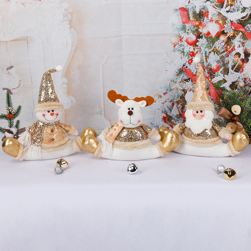 Rose Gold Sequin Christmas Door Stop Plush Ornament Seated Weighted Santa Claus Snowman Reindeer For Holiday Home Decor Party Favors