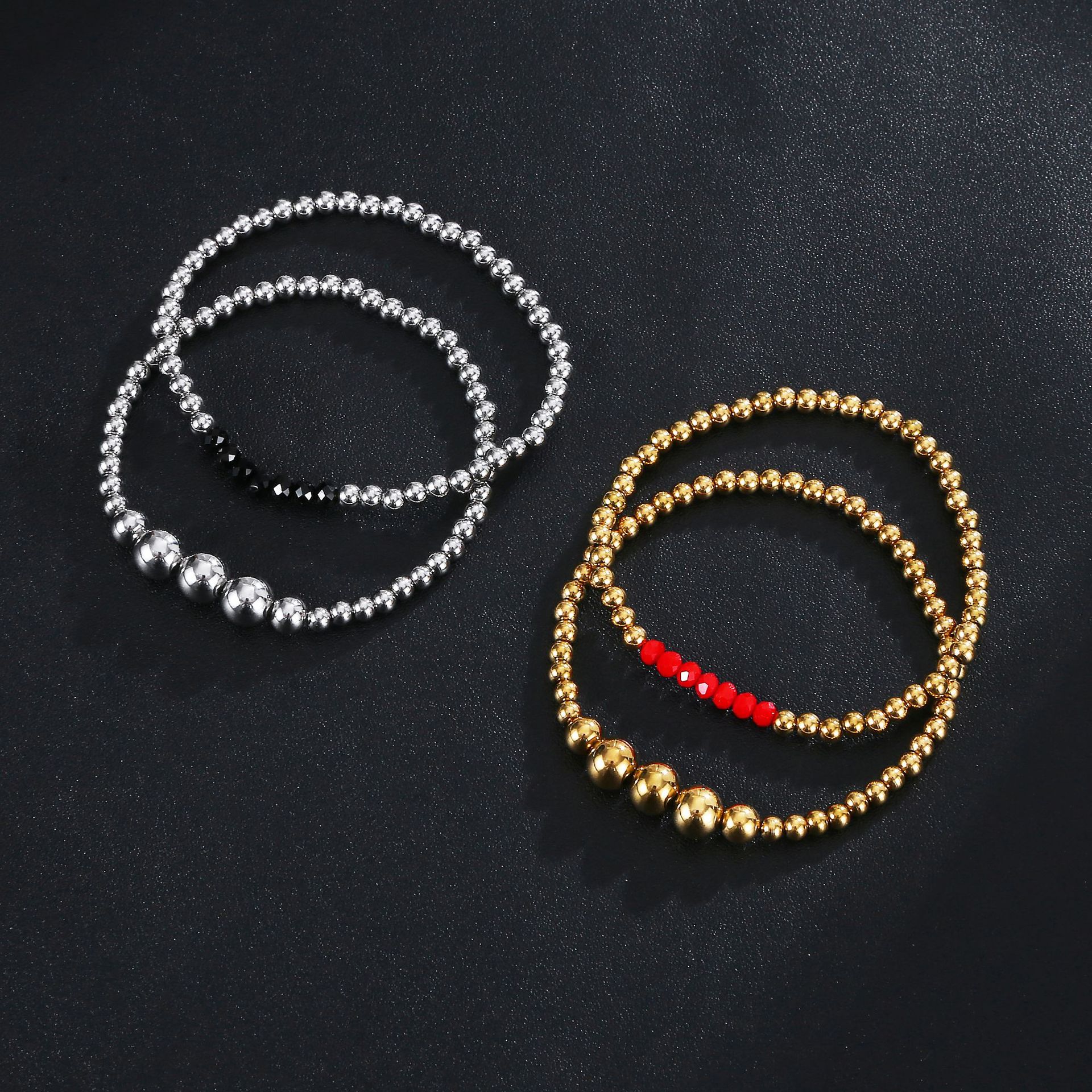Waterproof Stainless Steel Faceted Crystal Beaded Bracelet Set For Women Fashion Elastic Handmade Non-Fading Gold Silver