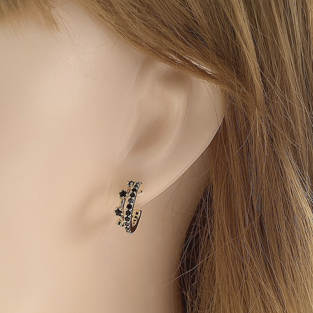 Geometric Hoop Earrings Brass Gold Plated Micro Pave Black Zircon Minimalist Personality Jewelry Fashion For Women
