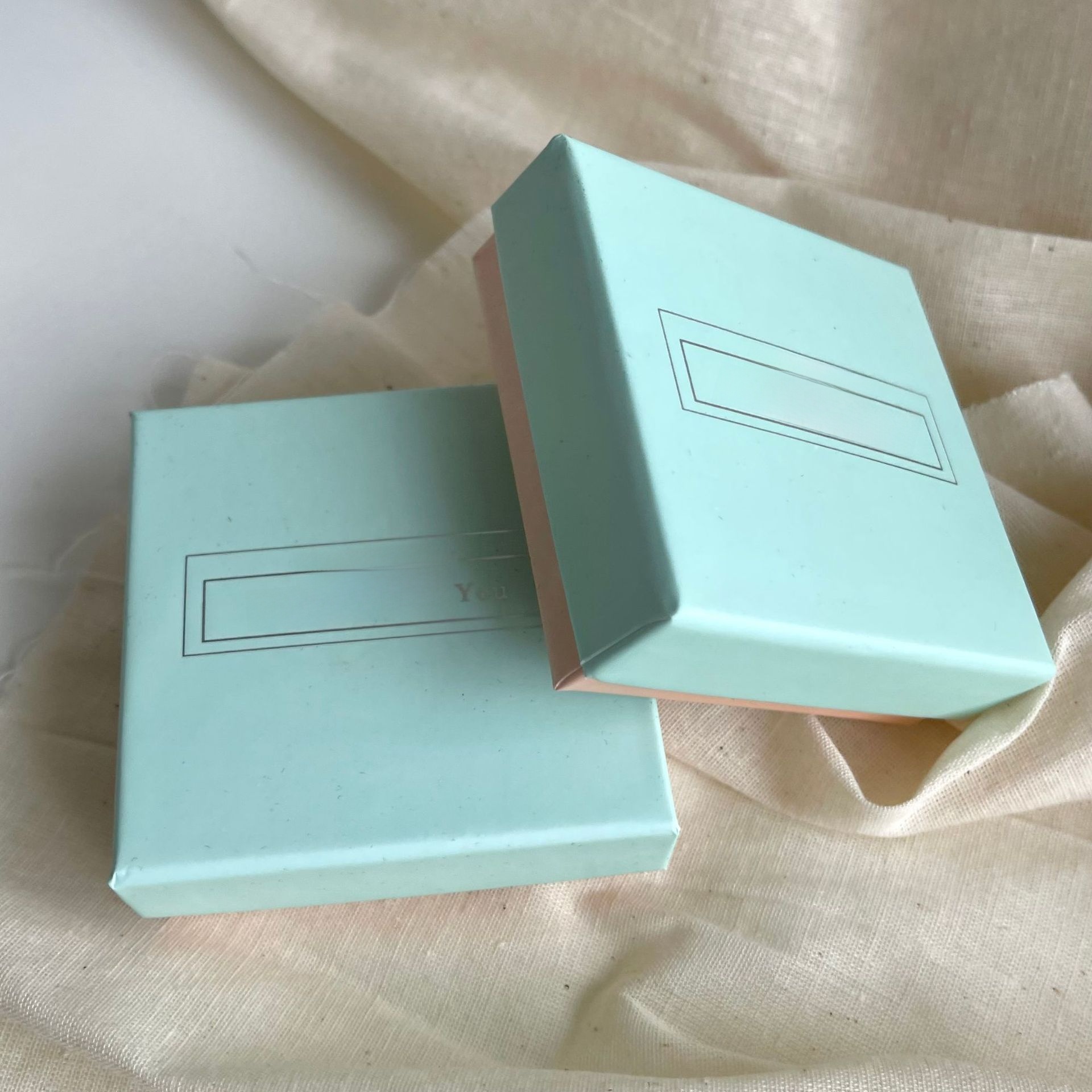 Square Marble Pattern Jewelry Box Kraft Paper Cardboard Ring Necklace Packaging Storage Case Mint Green Pink Contrast Color Gift Box For Women