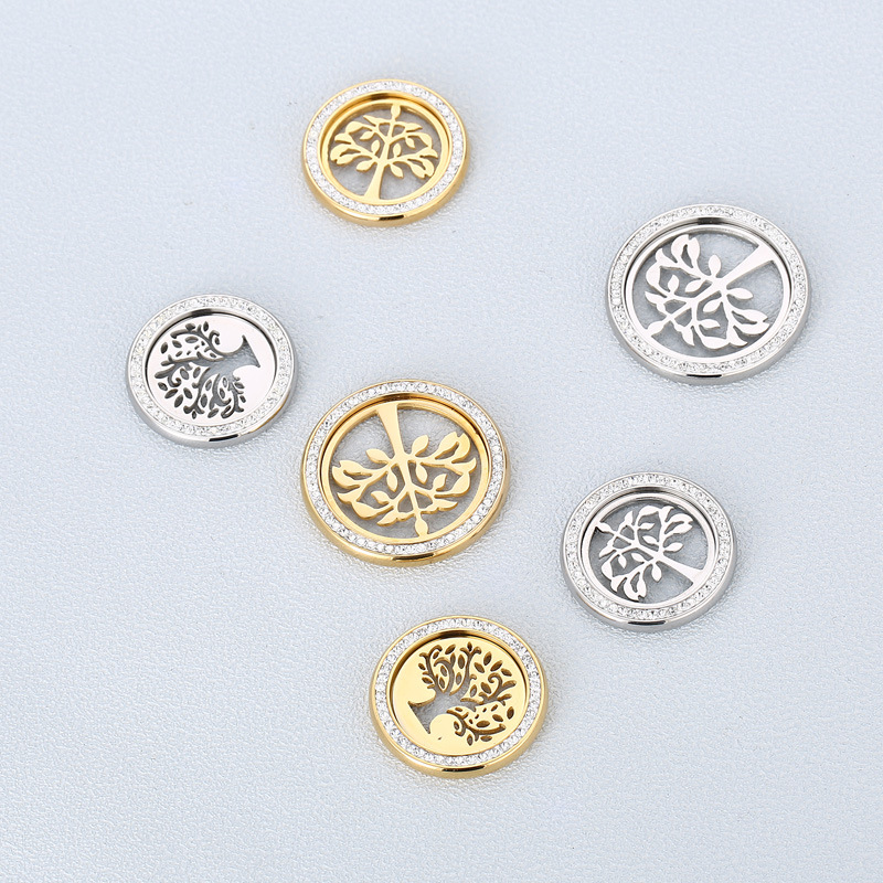 Stainless Steel Life Tree Pendant Hollow Round Rhinestone Charm For Necklace Bracelet DIY Jewelry Making Accessories Wish Tree Finding