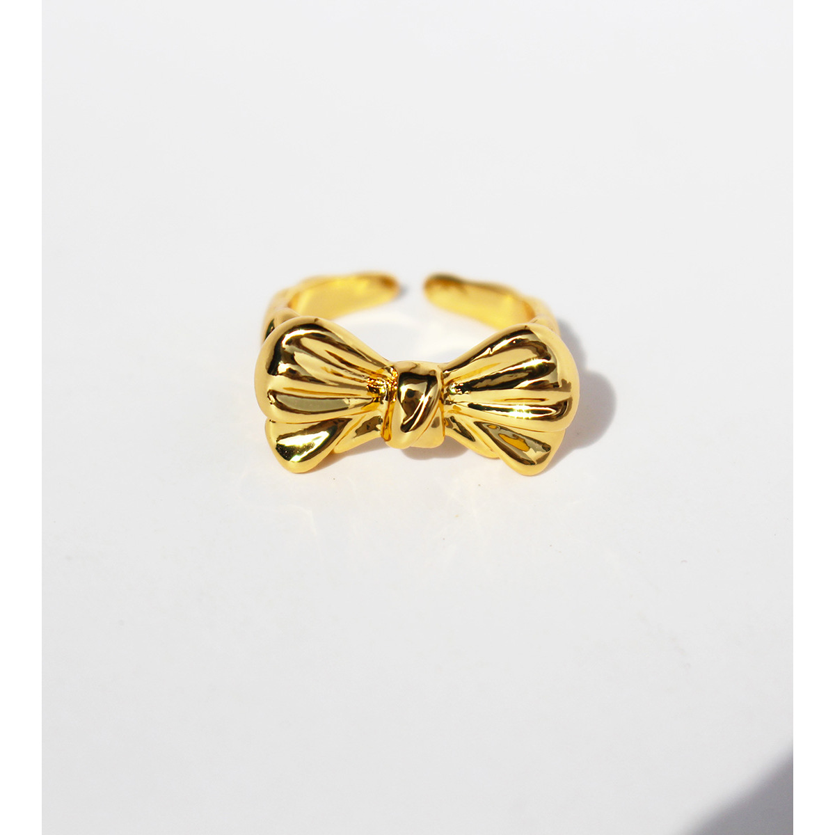 3D Bow Ring Brass Real Gold Plated Adjustable Open Finger Ring Sweet Cool Korean Style Jewelry For Women