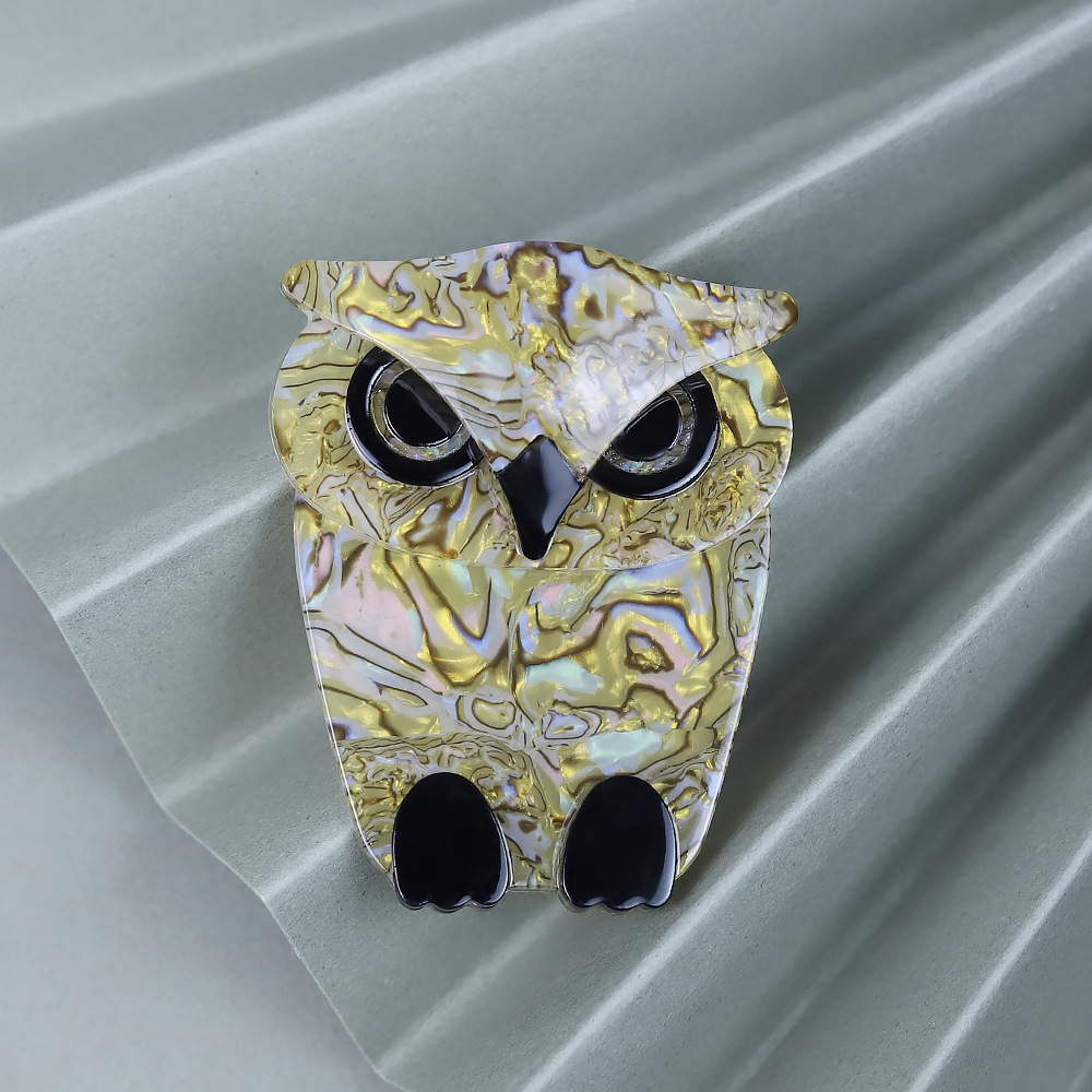 Original Design Acrylic Owl Brooch Pin Cartoon Animal Marble Texture Lapel Pin For Women Clothing Accessories Jewelry Gift