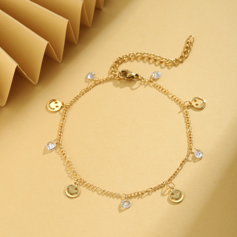 Bracelet Zircon Smile Face Charm Copper 18K Gold Plated Trendy Jewelry Women