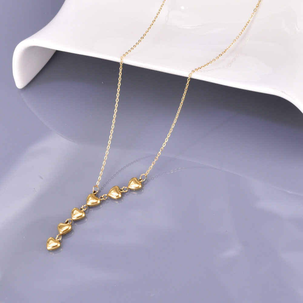 Stainless Steel Necklace 18K Gold Plated Multiple Heart Pendants Asymmetric Y Shape Water Wave Chain Elegant For Women