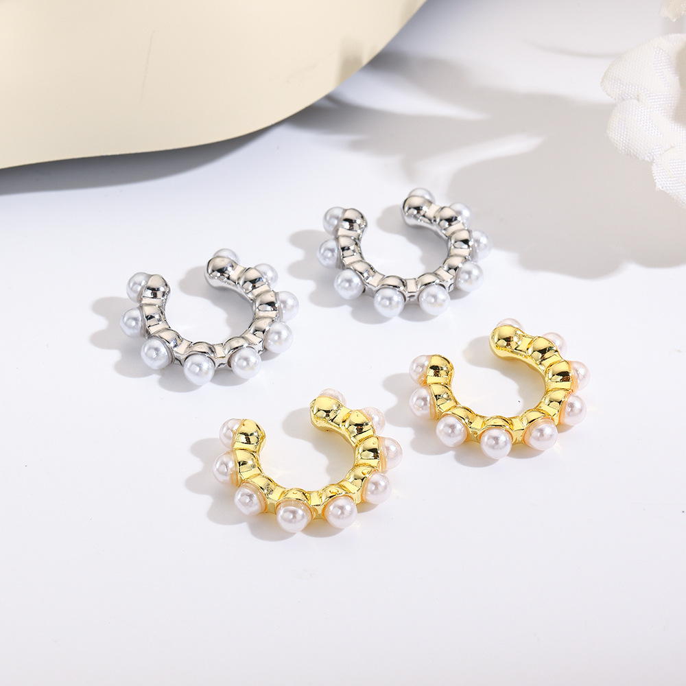 Minimalist C-Shaped Pearl Ear Cuffs Copper With 18K Gold Plating Clip On Non Piercing Jewelry For Women