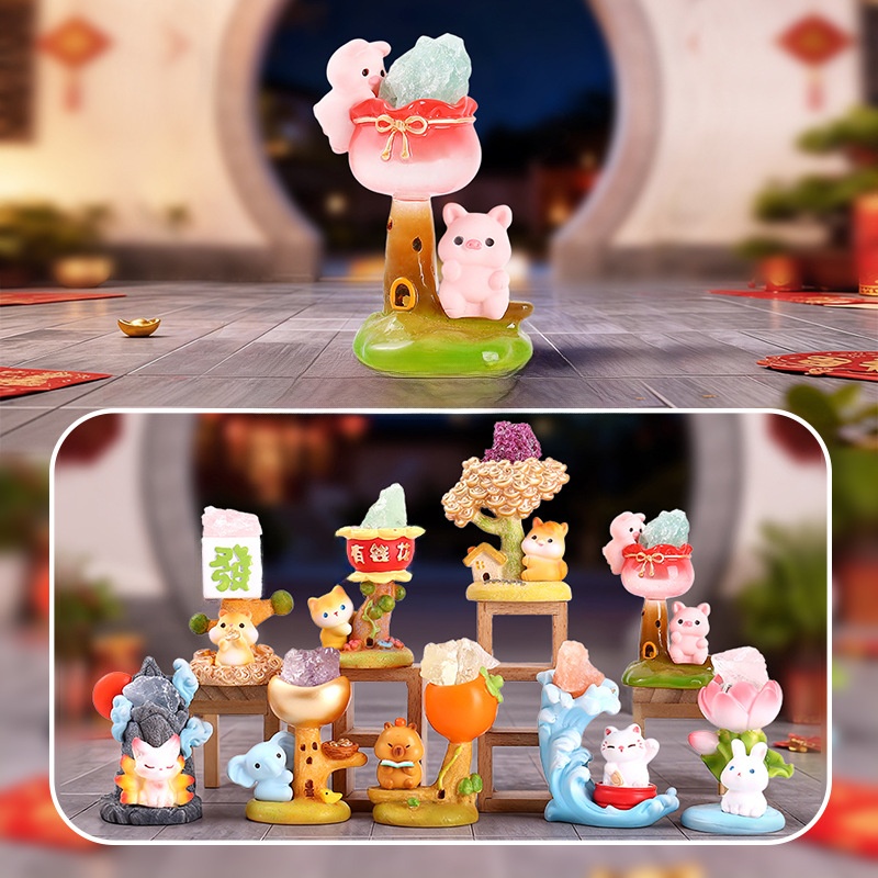 Cute Animal Blind Box Mystery Figure Resin Cartoon Desktop Ornament For Home Office Decor Lucky Charm Series Surprise Gift For Kids Students Mystery Box Collectible