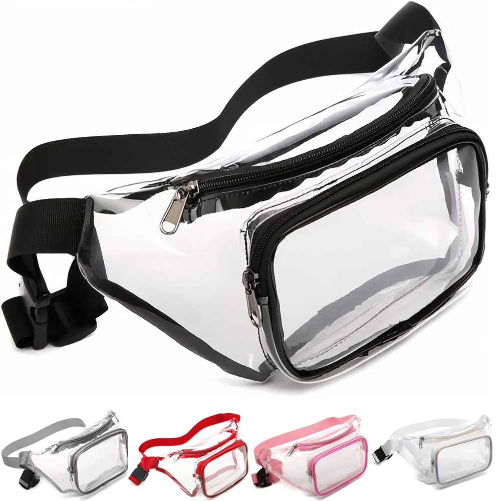 Waterproof Clear PVC Sports Waist Bag Transparent Fanny Pack With Adjustable Strap Stadium Approved For Concert Running Hiking Travel For Women Men