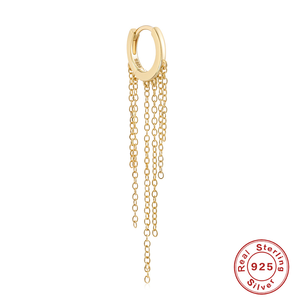 S925 Sterling Silver Long Tassel Chain Earrings For Women Gold Silver Plated Huggie Hoop Drop Earrings Minimalist INS Style Personality Jewelry Single Earring Price