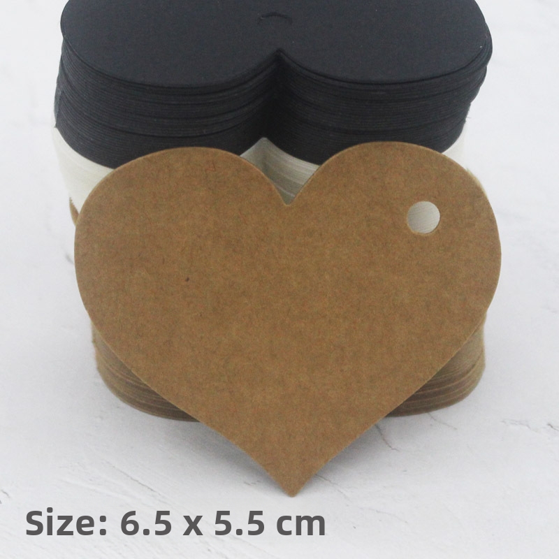 100Pcs Heart Shaped Kraft Paper Tags DIY Jewelry Price Tags Blank Cardstock Gift Labels For Wedding Valentine's Day Party Favors White Black Brown Message Cards With Hole