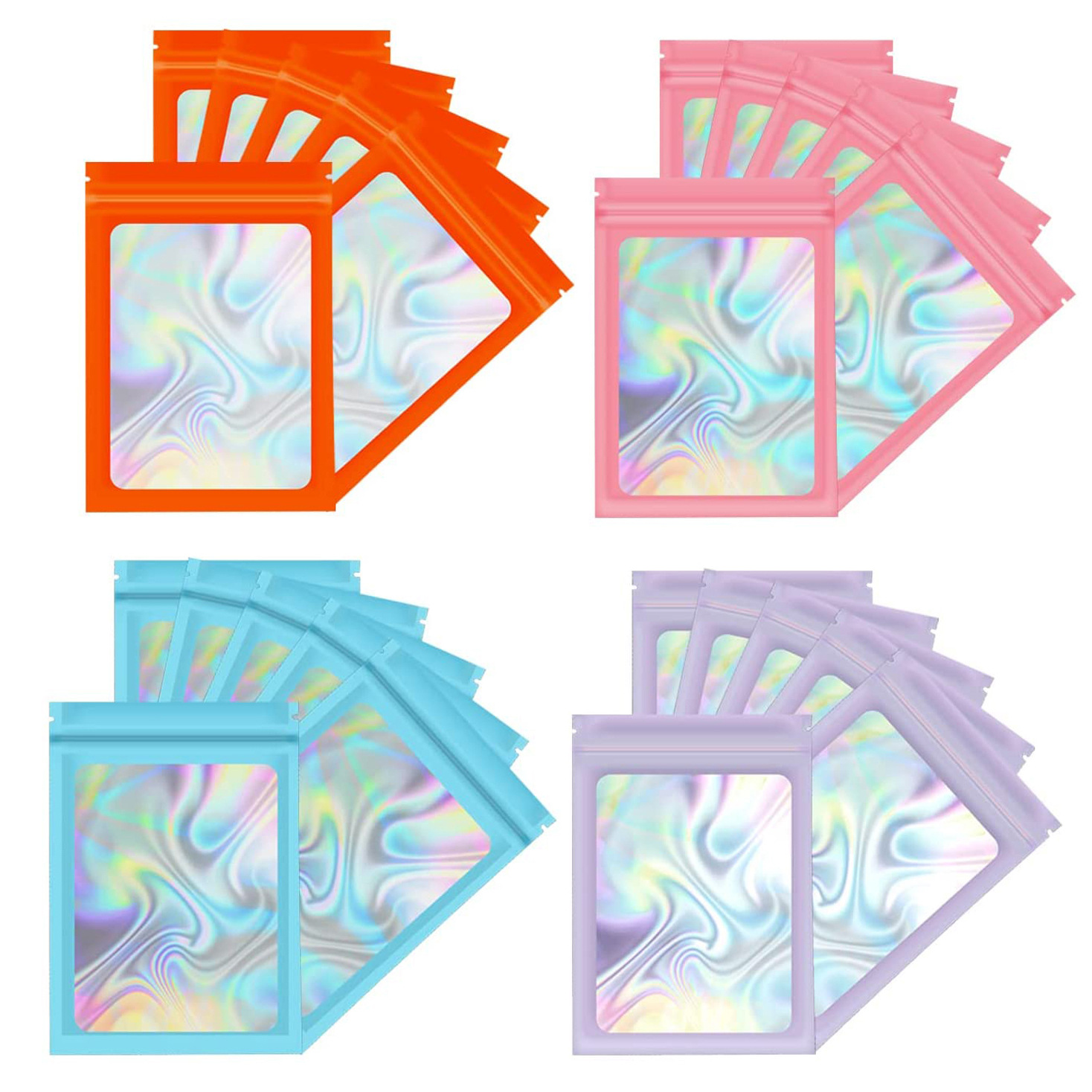 Holographic Laser Ziplock Packaging Bags With Transparent Window Jewelry Storage Pouches Rainbow Sealing Bag For Small Business Candy Beads Packaging