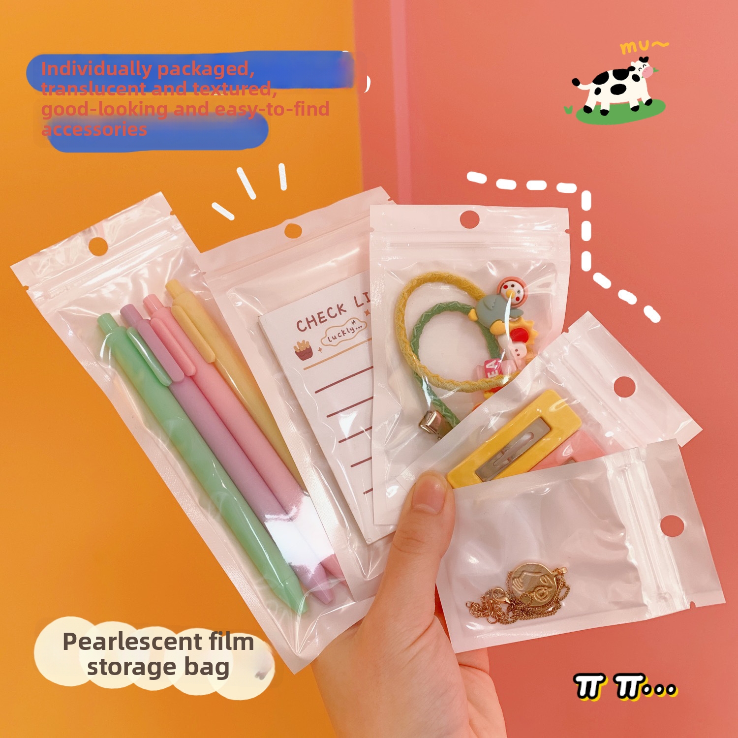 Modern Pearlescent Film Plastic Packaging Bags Self Sealing With Hang Hole Waterproof Jewelry Storage Bags For Earrings Necklace Stationery Organization Small Item Sealing Pouches