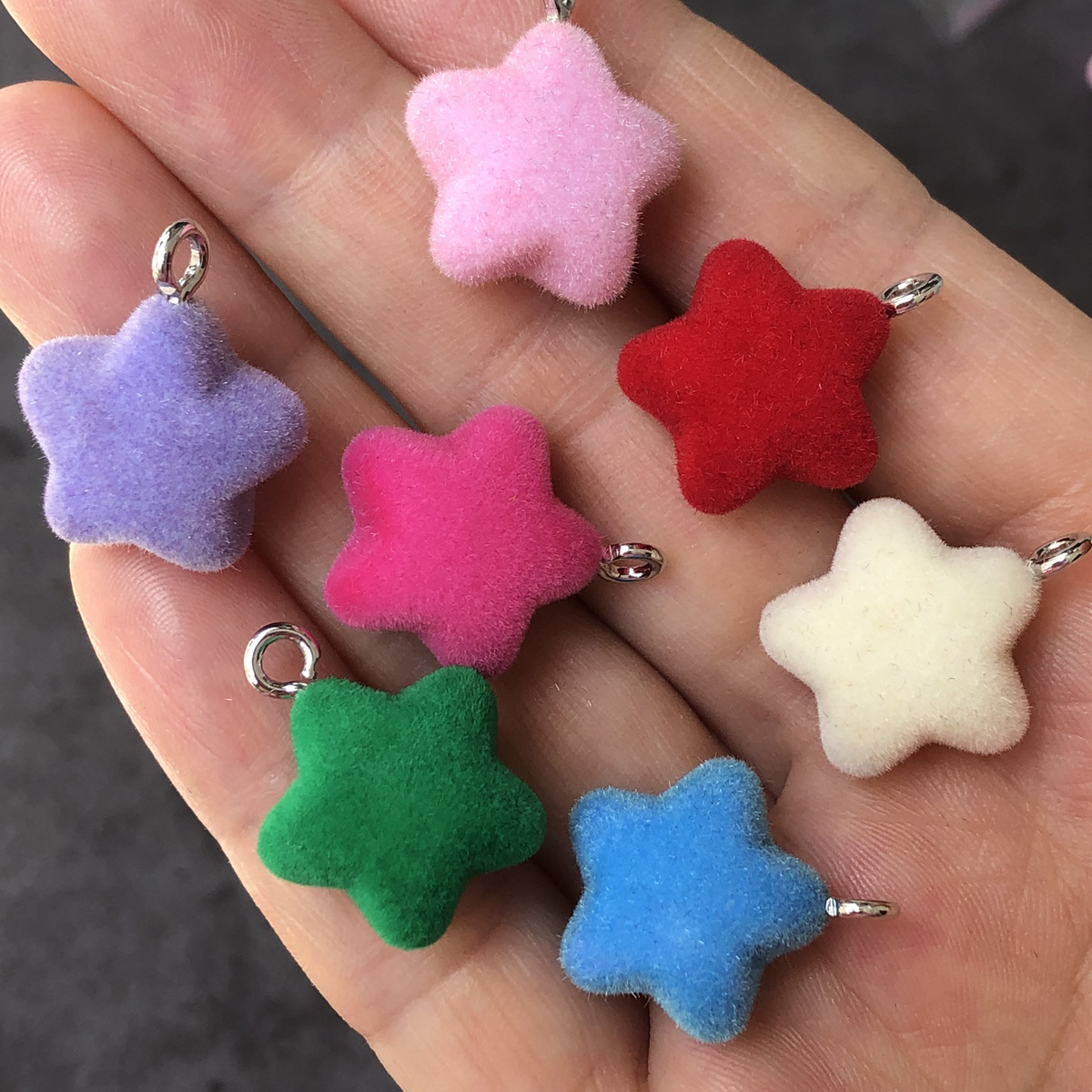 17mm Mini Flocked Star Pendants Soft Velvet Star Charms With Metal Loop For DIY Jewelry Making Keychain Earring Accessories Multi-Color Cute Star Charms