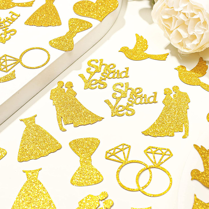 Glitter Wedding Confetti Paper She Said Yes I Do Rings Hearts For Bridal Shower Engagement Party Table Decorations Romantic European Style Banquet Supplies